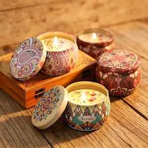Bougie aromatique ronde Ascendia en cire de soja, parfum floral, pot en métal, style bohème, pour yoga et méditation, faite à la main, 1 mèche - Product Image 3