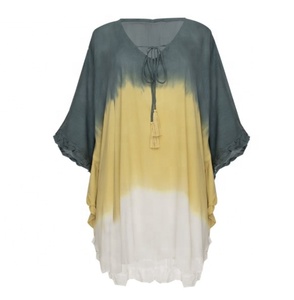 Robe Bohème Dégradée en Mousseline pour Femme, Col V, Manches Longues, Ourlet Volanté, Coupe Ample, Longueur Midi, Tie-Dye, Respirante, Écologique, Tenue Décontractée d'Été - Product Image 2