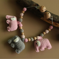 Anneau de dentition au crochet pour bébé, avec attaches tétine, en forme d'éléphant, fait à la main, style Montessori,