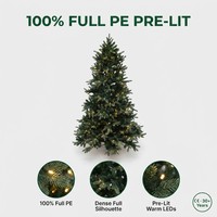 Arbre de Noël en PE pré-éclairé de 7 pieds, LED blanc chaud, silhouette dense et pleine, aiguilles réalistes, taille personnalisée, fourniture directe usine OEM