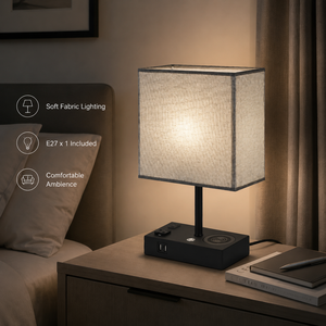 Modern <b>Table</b> Lamp With <b>Wireless</b> <b>Charging</b> USB Power Supply Fabric Shade Iron Base E27 Bulb For Bedroom <b>Bedside</b> Nightstand - Product Image 4