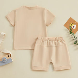 Completo estivo per bambini piccoli, maglietta a maniche corte <span class=keywords><strong>con</strong></span> ricamo a <span class=keywords><strong>lettere</strong></span> e pantaloncini, set di 2 pezzi, abbigliamento per neonati <span class=keywords><strong>gemelli</strong></span>. - Product Image 3