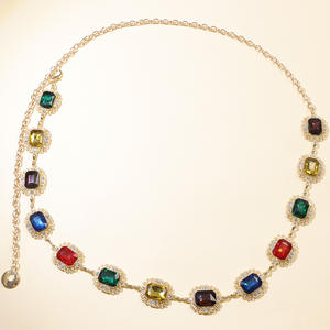 Cadena de cintura de metal con cristales coloridos, cadena corporal vintage con gemas y diamantes de imitación dorados para mujer, accesorio de moda para fiestas. - Product Image 6