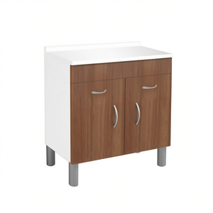 Meuble bas de cuisine Pratika 80 x 50 cm blanc avec portes en bois et poignées métalliques pour cuisines modernes - Product Image 3