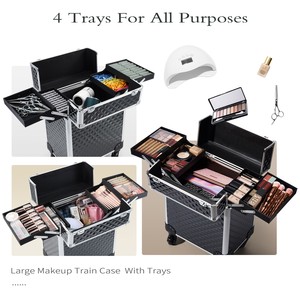 Valise Trolley de Maquillage Professionnelle à Roulettes avec Plateaux Mallette de Rangement de Maquillage de Voyage en Aluminium Vanity Case Bagage - Product Image 5