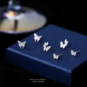 925 Silver Butterfly Stud Earrings For Women Fashion Jewelry cubic zirconia customized earring