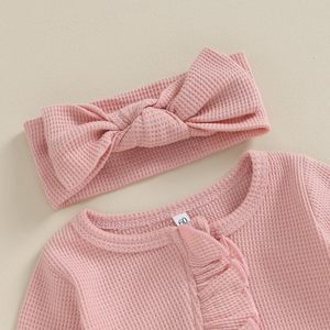 Lovelyshine Wholesale &amp; Custom Newborn <strong>Baby</strong> Girl Footie Waffle Knit Romper Zippers Ruffle Jumpsuit Fall <strong>Winter</strong> <strong>Clothes</strong> - Product Image 3