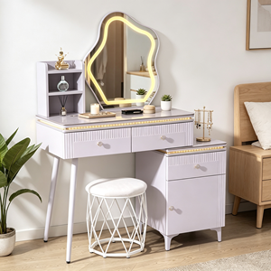 Modern Makeup Vanity <b>With</b> Lighted Mirror Storage <b>Drawers</b> Bedroom <b>Dressing</b> <b>Table</b> <b>With</b> Stool - Product Image 1