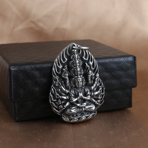 Pendentif Guanyin à mille mains en acier inoxydable, collier avec statue de Bouddha, cadeau pour hommes et femmes, style rétro Punk 2310100 - Product Image 3