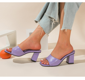 Sandales d'été 2025 pour femmes, à talons hauts, bout carré, en caoutchouc PU, pour loisirs et plage, vertes, type claquettes, taille 42 - Product Image 5
