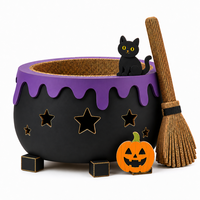 Maison pour chat en carton ondulé, lit rond pour chat en forme de chaudron de sorcière, griffoir avec supports latéraux