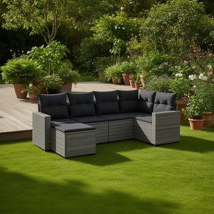 Conjunto de Sofá de Ratán Moderno para Exteriores con Patas Ajustables, Muebles de Jardín y Patio, Cojines Negros, Asientos de Espuma de Alta Densidad - Product Image 2