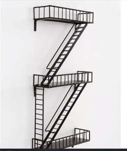 Support décoratif de ménage en métal noir personnalisé, support <span class=keywords><strong>mural</strong></span> de <span class=keywords><strong>plante</strong></span> d'ornement en forme d'échelle, étagère murale d'évacuation d'incendie - Product Image 2