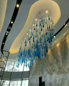 Factory Customization Delicate Blue Water Drop Glass Chandelier Personality Special Shape Pendant Lamp Lighting