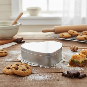 <b>Heart</b> Shape 1 lt Cookie <b>Chocolate</b> Baklava <b>Heart</b> shaped Seamless Tin Box 205 x 195 mm x H45mm Slip Lid - Product Image 3