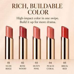 Lápiz Labial Mate de Lujo en Tubo Dorado, 5 Colores, Acabado Sedoso y Deslizante, Cómodo de Usar, Dermatológicamente Probado - Product Image 4