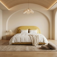 Cadre de lit en tissu capitonné de luxe moderne avec tête de lit incurvée et fine, meubles de chambre à coucher, lit plateforme king size
