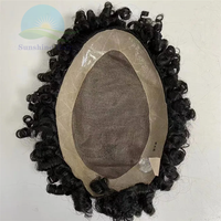 Perruque en cheveux humains pour hommes, postiche indien remy, 15mm, afro, crépus, bouclés, permanents, mono hair, toupet #1, poly revêtement durable