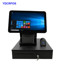 Système de terminaux Pos tout-en-un de 15.6 pouces Caisse enregistreuse à double écran Windows/Android avec imprimante thermique