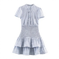 Vente en gros pour le commerce extérieur Nouvelle collection Printemps 2026 Robe courte tricotée à carreaux vintage avec bordure à volants 3067318