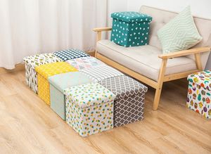 Otomana Plegable de Tela de Lino, Caja de Almacenamiento en Forma de Cubo, Banco para Zapatos, Reposapiés, Apto para Cama - Product Image 5