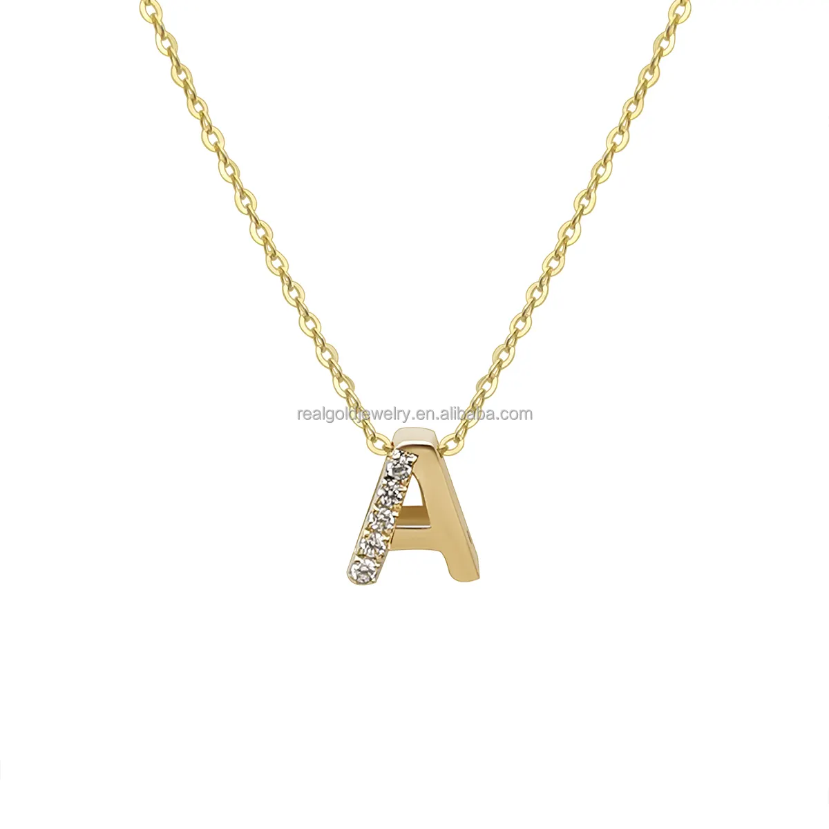 Mode Personalisierte 9K Reales Gold Zirkon Initial Brief Halskette Benutzerdefinierte Brief Name Halskette 9k Reales Gold Für Geschenk