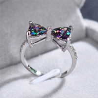 CAOSHI OEM Bague Nœud Papillon Multicolore en Zircon Cubique pour Mariage, Cérémonie et Fête – Magnifiques Bagues de Mariage Tendance pour Femme