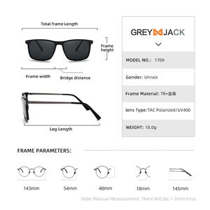 Gafas de Sol Greyjack Unisex, Armazón TR90, Lentes TAC, Protección UV400, Polarizadas, Antideslumbrantes, Estilo Cuadrado Negro - Product Image 5