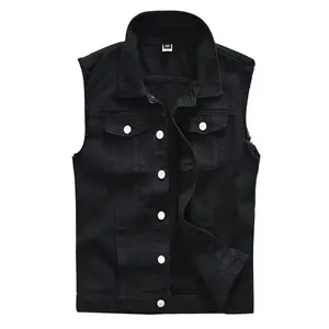 Denim Sleeveless Jacket Men Fashion Ripped Cotton Jean Vests Gilet Casual Jeans Waistcoat Cowboy