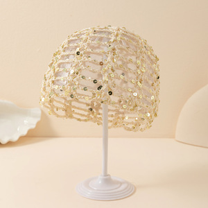 Bonnet en maille rayée en coton pour femme, filet à cheveux en crochet, snood, couvre-chef de nuit et turban enveloppant - Product Image 4