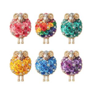 Promotion : Broche Vintage Européenne en Alliage avec Strass, Motif Floral 3D Rose et Mouton Coloré, pour Costume et Manteau Femme, Décoration de Fête - Product Image 1