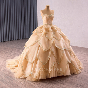 Robe de soirée élégante dorée pour femme, style Sweetheart, Rsm241160-2 - Product Image 2