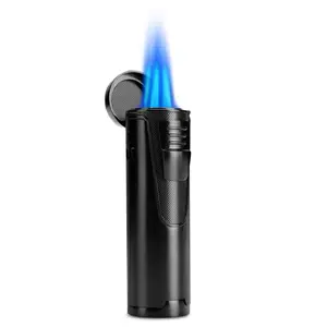 Vente chaude triple jet flamme briquet personnalisé cigare en gros torche butane allume-cigare et coupe poinçon