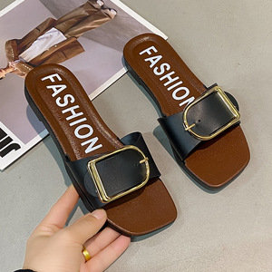 Sandales à plate-forme à boutons en D <span class=keywords><strong>pour</strong></span> femmes Pantoufles antidérapantes d'été françaises à <span class=keywords><strong>la</strong></span> mode <span class=keywords><strong>pour</strong></span> <span class=keywords><strong>la</strong></span> plage - Product Image 1