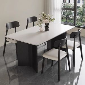 Table à manger extensible minimaliste de luxe avec plateau en pierre frittée blanc mat et base en panneau noir pour mobilier de villa moderne - Product Image 3