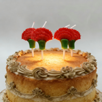 Bougies d'anniversaire en forme de œillets rouges pour la Fête des Mères, lot de 4, décorations de gâteau pour fête d'anniversaire