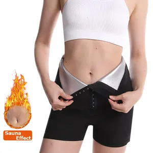 Pantalones cortos térmicos de talla grande para mujer, mallas de entrenamiento para sauna, color negro