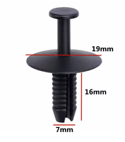 Clips de fixation en plastique noir à poussoir pour voiture, attaches de garniture de carrosserie, tête de 19 mm, tige de 16 mm, pointe de 7 mm, clips rivets pour panneaux de véhicule