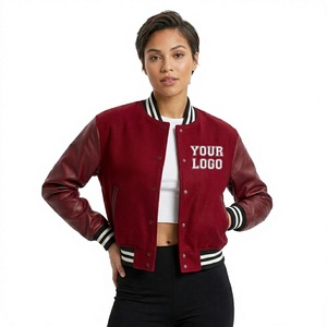 Custom Logo <b>Women</b> Varsity <b>Jacket</b> Ladies PU Leather Sleeve Letterman <b>Jacket</b> Oversized Baseball <b>Bomber</b> <b>Jacket</b> - Product Image 2