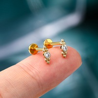 Piercing Labret Tendance en Or 14K et Zircon Cubique, Clou Lèvre Cœur Étoile, Boucle d'Oreille Threadless, Kit de Piercing Bijoux pour Cartilage