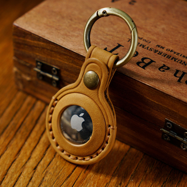 Handmade Vintage Genuine Leather Dog GPS Holder Cowhide Anti-Lost Round Protective Case for Apple for