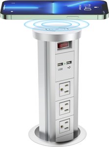 Tomacorriente Automático Oculto <span class=keywords><strong>para</strong></span> Encimera de Cocina, Estación de Carga Inalámbrica Emergente con 3 <span class=keywords><strong>Enchufes</strong></span> de CA Estadounidenses y 2 Puertos USB - Product Image 2