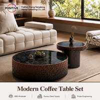 Ensemble de tables basses rondes minimalistes italiennes avec plateau en pierre de cristal, finition brillante, meubles design, vente en gros