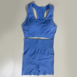 Senorita Set di biancheria intima sportiva da donna antiurto per Yoga Top Leggings corti a tinta unita tuta sportiva per correre Fitness in due pezzi - Product Image 5