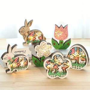 Adorno de Madera de Conejitos y <span class=keywords><strong>Gallinas</strong></span> de Pascua con Huevos, Decoración Moderna Impresa en UV en 3D, Decoración de Mesa de Primavera para el Hogar - Product Image 1