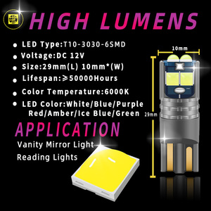 <span class=keywords><strong>Prix</strong></span> de gros HOLY, ampoule LED T10 haute luminosité W5W 3030 6smd, éclairage intérieur de voiture, éclairage de plaque <span class=keywords><strong>d</strong></span>'<span class=keywords><strong>immatriculation</strong></span> de voiture, couleur - Product Image 2
