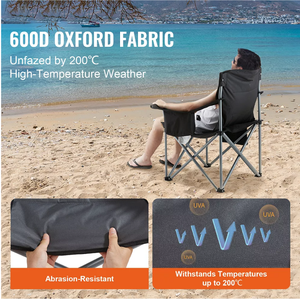 Chaise pliante de camping surdimensionnée, portable, robuste, avec dossier lombaire rembourré et poches latérales - Product Image 4