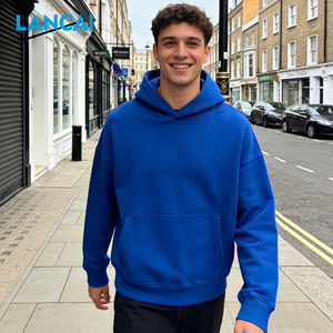 Lancai 100% Cotton Men's Hoodies & Sweatshirts Long Sleeve Boxy Fit Heavy <b>Weight</b> <b>Blank</b> Thick French Terry Hoodie for Men - Product Image 2