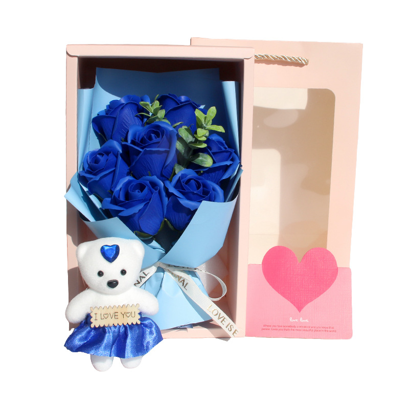 Bouquet di 7 rose orsetto-blu