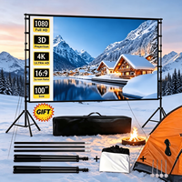 Écran de projection portable avec support 16:9 4K 1080P, kit d'écran de cinéma pliable pour l'extérieur avec sac de transport pour le camping et le home cinéma